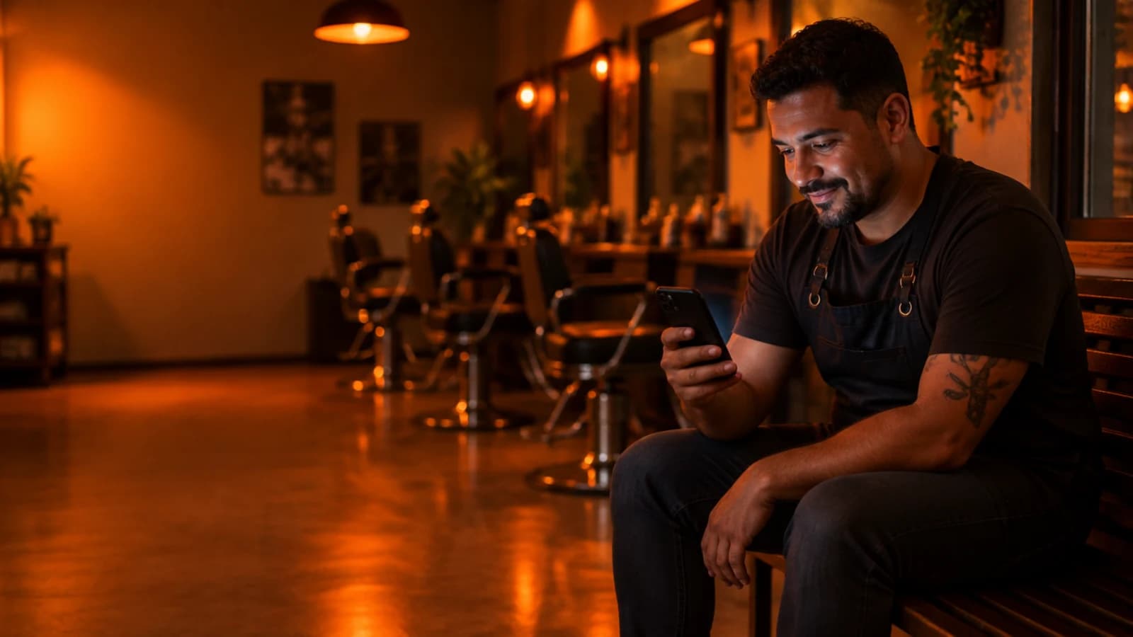 Dono de barbearia confere no celular uma conversa do WhatsApp Business em que o assistente automático já respondeu e agendou um cliente